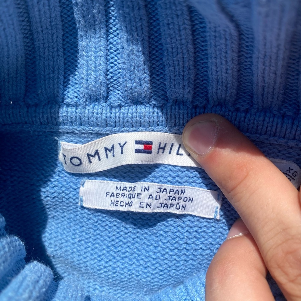 Tommy Hilfiger Vintage Blue Cable Knit Turtleneck Cropped Sweater XL Japan - Picture 5 of 7